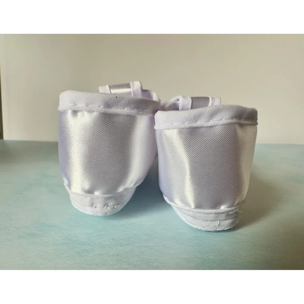 Infant White Satin Christening Baptism Crib Shoes Booties with Bow Accent Sz 2